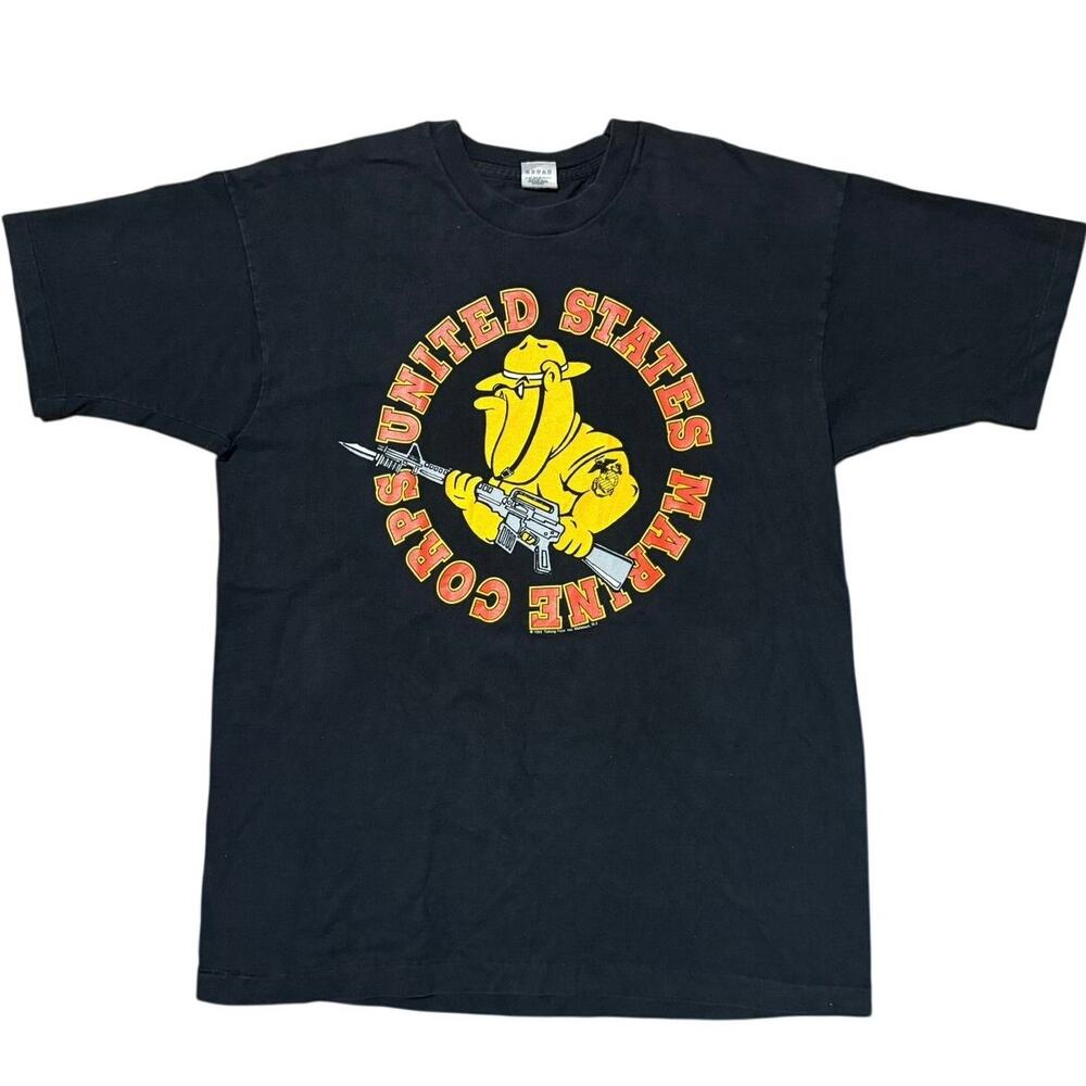 Vintage 90s United States Marine Corps USMC Bulldog EGA Graphic Black Shirt XL
